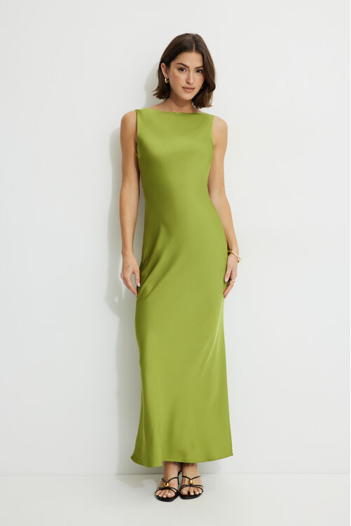 Brucelia Open Back Satin Maxi Slip Dress