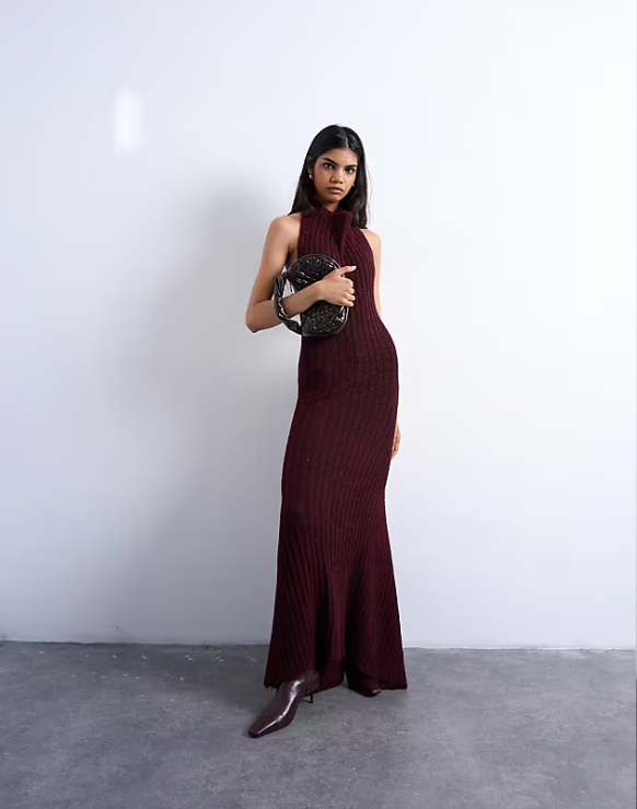 Knitted Backless Halter Neck Dress