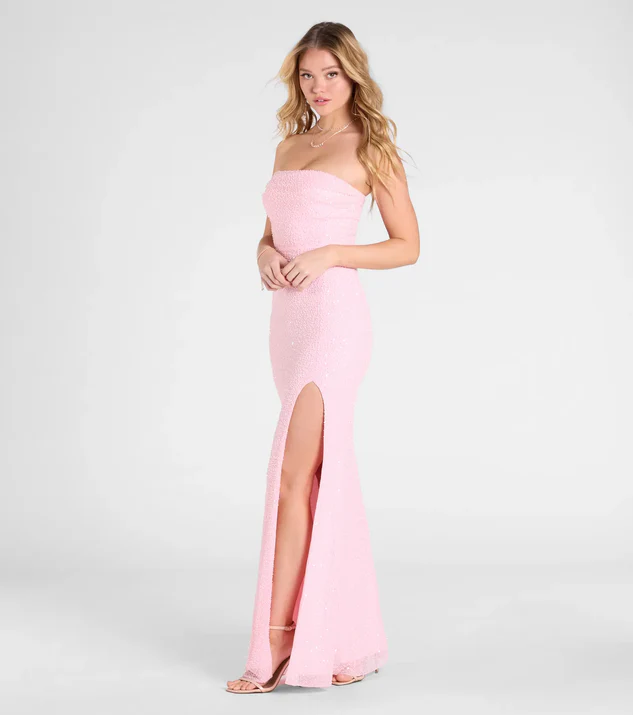 Carolina Beaded Strapless Column Formal Dress
