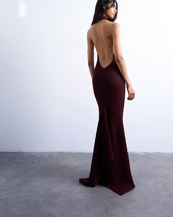 Knitted Backless Halter Neck Dress