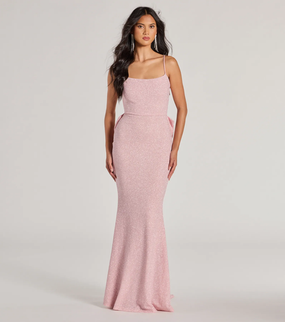 Enola Glitter Knit Bow-Back Mermaid Dress
