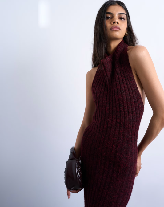 Knitted Backless Halter Neck Dress