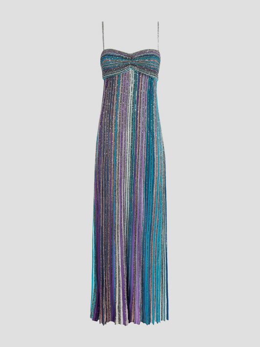 Sequin Lurex Crochet-Knit Gown Dress