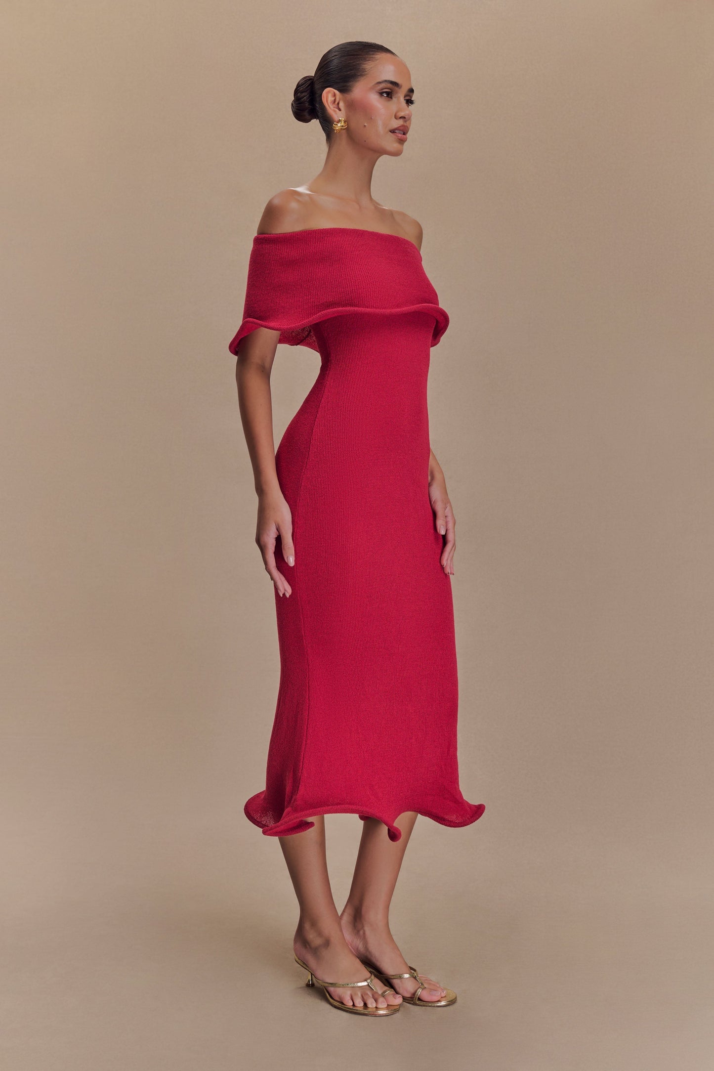 Mollie Off Shoulder Knit Midi Dress