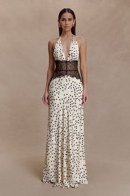 Linah Lace And Satin Maxi Dress - Polkadot