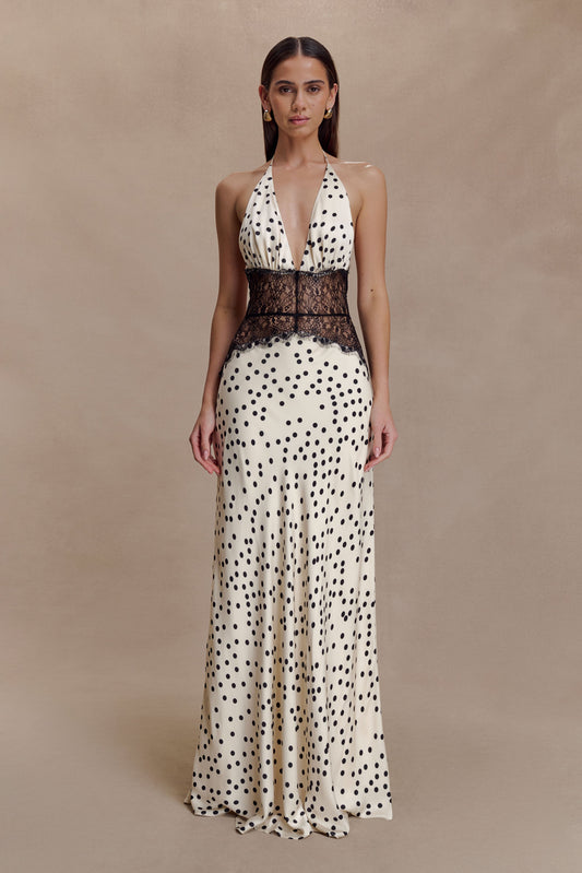 Linah Lace And Satin Maxi Dress - Polkadot