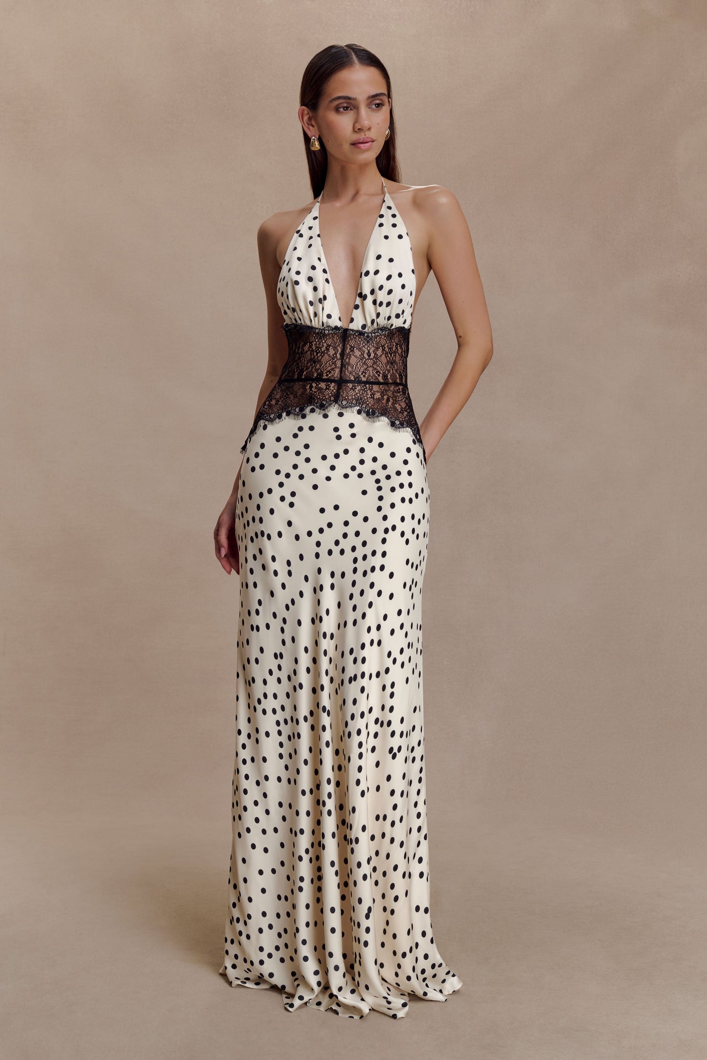Linah Lace And Satin Maxi Dress - Polkadot