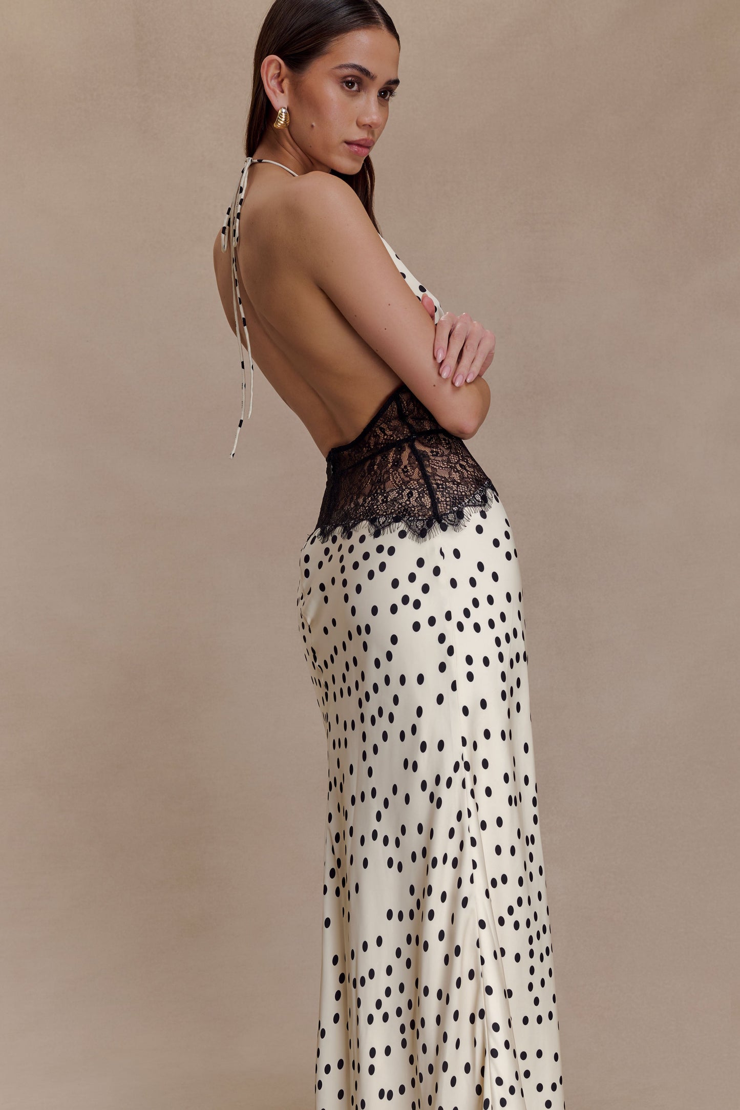Linah Lace And Satin Maxi Dress - Polkadot