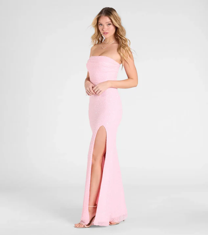 Carolina Beaded Strapless Column Formal Dress