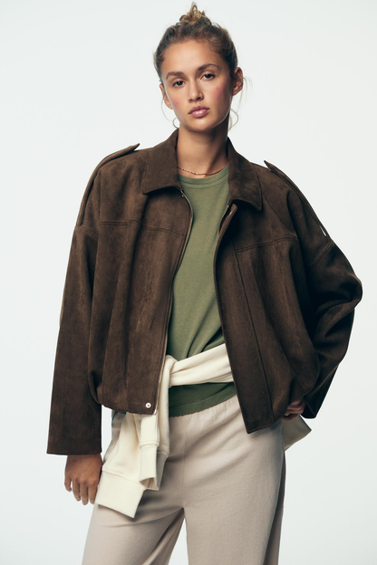 Suede Effect Bomber Jacket