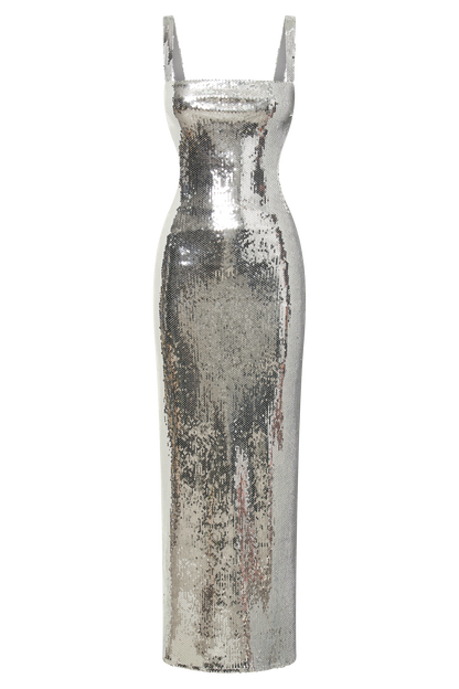 Millah Sequin Cut Out Maxi Dress - Silver