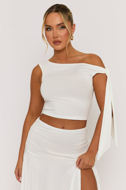 White Tie Shoulder Hanky Hem Skirt Co-ord Set