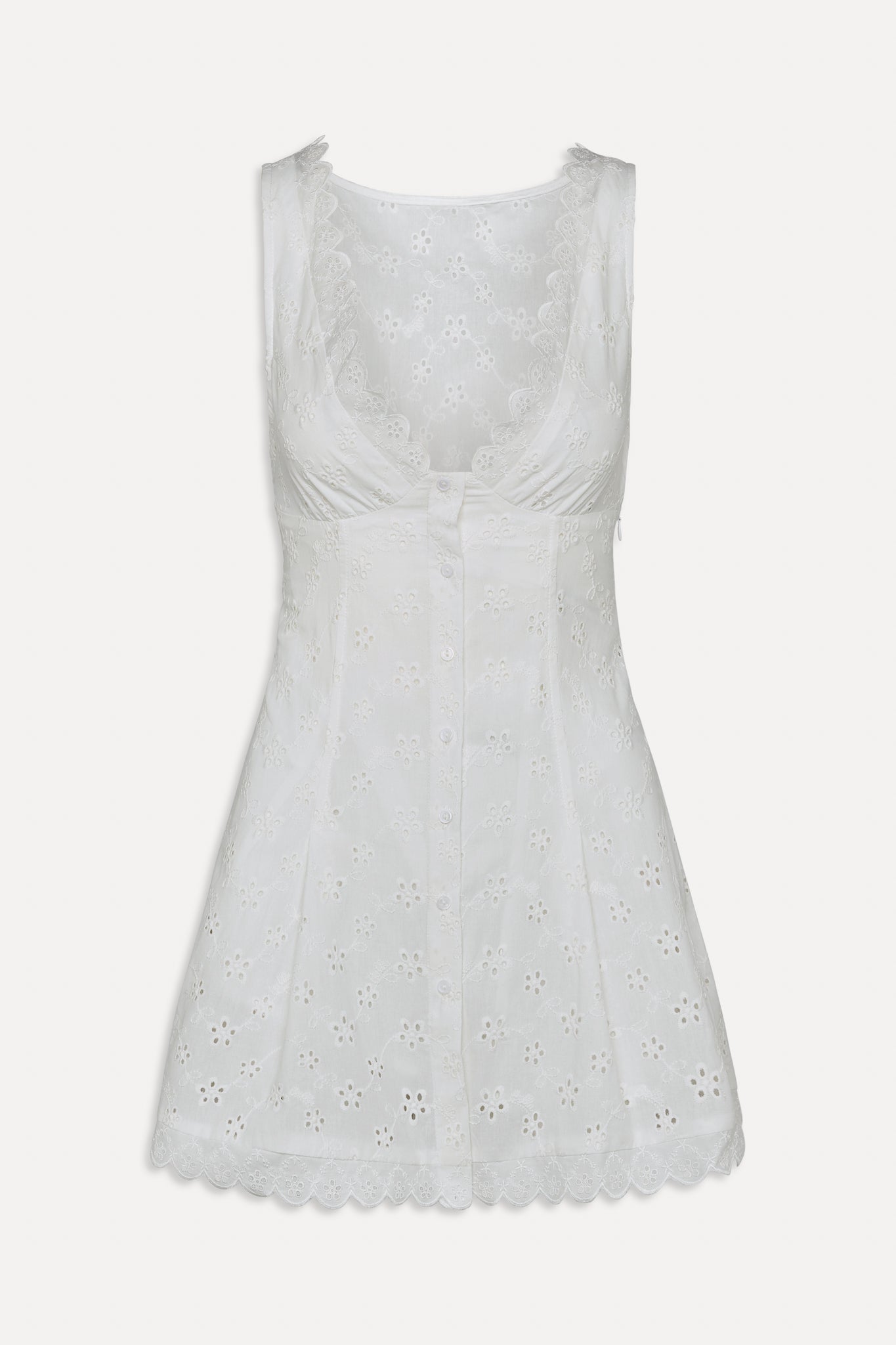 BELLA HADID Farm Eyelet Mini Dress Salt Air Eyelet