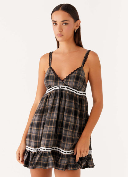 Kalista Mini Dress - Brown Check
